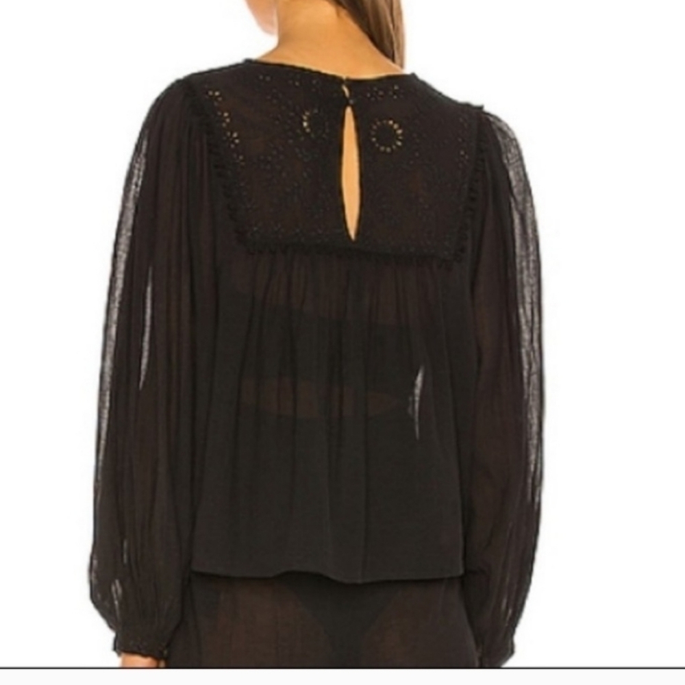 Free People Valencia Blouse Top Embroidered Eyelet NEW! Black - Picture 4 of 8
